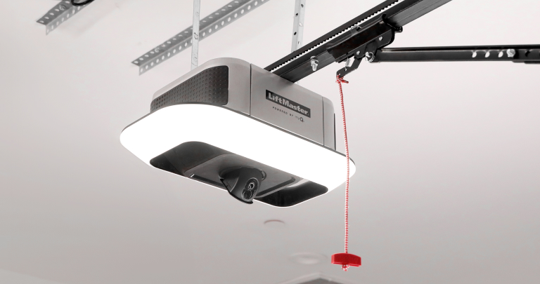 LiftMaster garage door opener installed on ceiling
